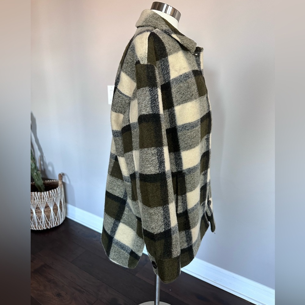 Madewell Belrose Shirt-jacket Wool Blend In Maran Plaid Green Black Ivory LG NWT - Picture 8 of 16